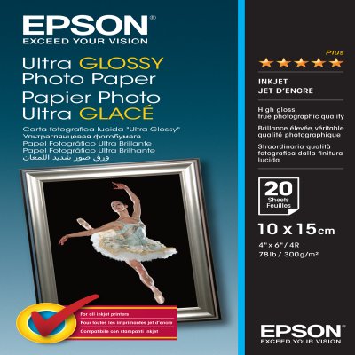 EPSON PAP PHOTO ULTRA GLACE 10X EPSON ULTRA brillant photo papier inkjet 300g/m2 100x150mm 20 feuilles pack de 1