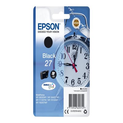 CARTOUCHE JET D'ENCRE 27 NOIRE 6,2ML EPSON WORKFORCE WF-3620.3640. 7110.7210.7610.7620.7710.7715.7720 ORIGINE