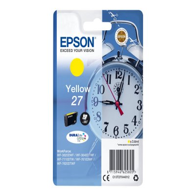 CARTOUCHE JET D'ENCRE 27 JAUNE EPSON WORKFORCE WF-3640TWF.7110DTW. 7610DWF.7620DTWF ORIGINE