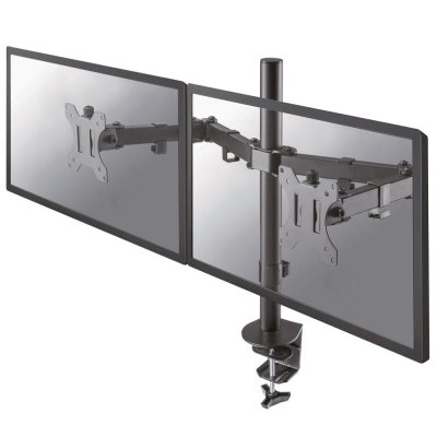 Le support de bureau NewStar, modèle FPMA-D550DBLACK, est un montage inclinable, pivotant et rotatif, pour 2 écrans plats jusqu'à 81.28 cm (32") .