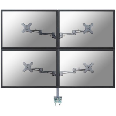 Le support de bureau NewStar, modèle FPMA-D935D4 est un support de bureau avec inclinaison, rotation et pivot pour quatre écrans plats jusqu’à 68.58 cm (27") (69 cm).