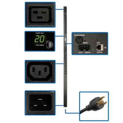 PDU surveill&eacute; monophas&eacute; 3&comma;2-3&comma;8 kW&comma; prises 200-240V &lpar;20 C13&comma; 4 C19&rpar;&comma; C20&sol;L6-20P&comma; vertical 0U&comma; 70 pouces&comma; TAA